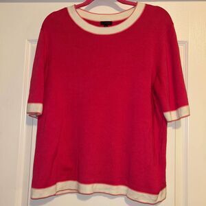 Talbots pink white ivory tipped short sleeve elbow length sweater top XL